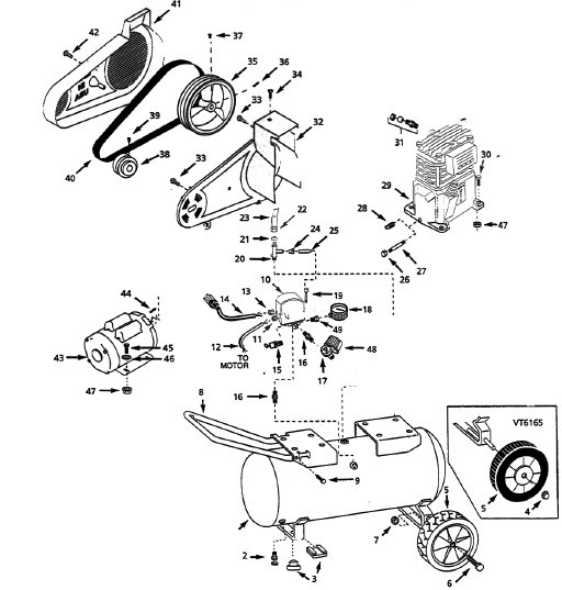 Tank Parts Diagram and Parts List for VT627800  Campbell Hausfeld Compressor